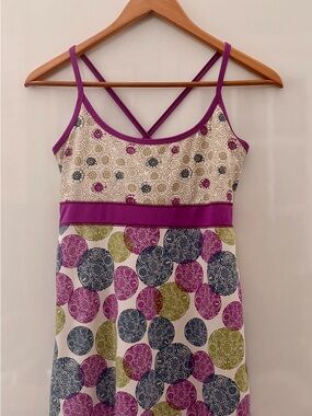 Purple-Trim Printed Spaghetti Strap Dress